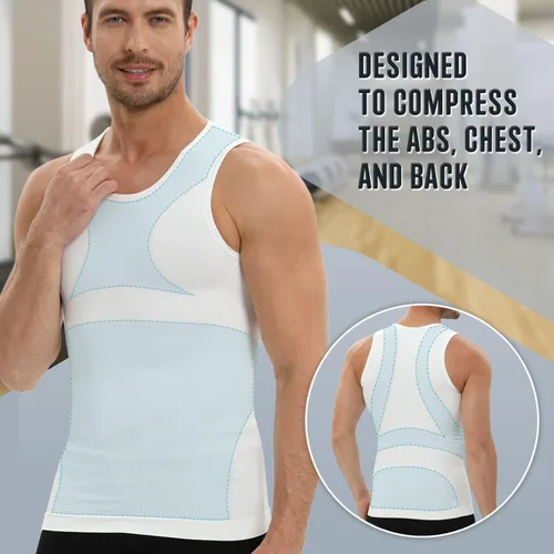 Vista 2 de PODFAN Camisa de compresión para hombre de ginecomastia, camiseta sin mangas adelgazante, chaleco moldeador de cuerpo para hombre, camisetas