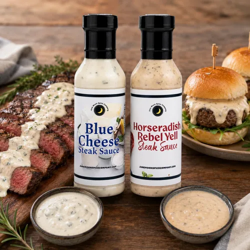 Vista 8 de Premium Paquete variado de salsa de bistec 24.0 onzas líquidas Fabricado en pequeños lotes por June Moon Spice Company