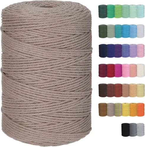 Vista 42 de Cuerda de macramé de algodón de 2 mm, 220 yardas, suministros naturales de macramé de color, cuerda de algodón suave para artesanía, para colgar