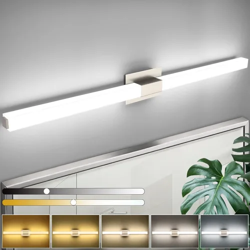 Vista 11 de Lámparas de baño de níquel cepillado: 24 pulgadas, regulable, moderna, minimalista, LED, a prueba de humedad, 5CCT