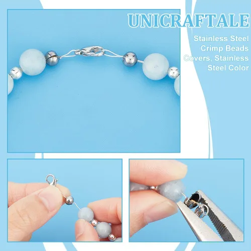 Vista 5 de UNICRAFTALE Alrededor de 200 piezas de cuentas de crimpado de 0.228 in, cuentas de engarce abiertas de acero inoxidable para hacer pulseras y joyas