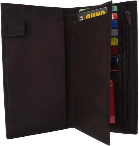 Vista 4 de Organizador de cuero genuino para chequera con tarjetero (marrón)