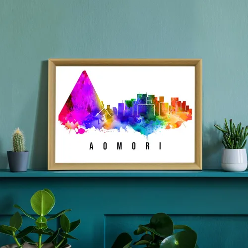 Vista 3 de Pera Print Póster de Japón, póster de Japón-Aomori, ilustración de Japón Skyline City, póster de horizonte moderno, impresión de paisaje urbano