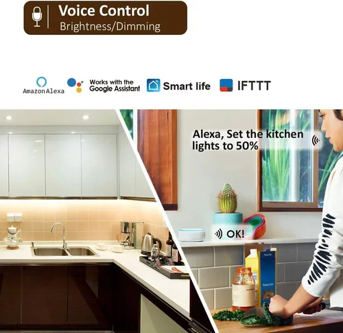 Vista 8 de Luces Inteligentes para Debajo del Gabinete que Funcionan con Alexa, Google, Siri, Luz LED para Iluminación de Mostrador de Estante de Cocina