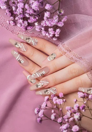 Vista 3 de Calcomanías de uñas, 4 hojas en relieve floral 5D, autoadhesivas para manicura de bricolaje