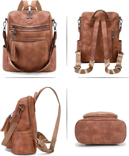Vista 70 de OPAGE - Mochila de cuero para mujer, con borla de moda, bolso de hombro, mochila grande, bolsa de viaje, gris, L