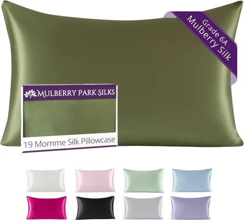Vista 13 de Mulberry Park Funda de almohada 100% seda, 19 momme, seda de morera grado 6A, cierre de sobre profundo, color negro/estándar (20 x 26 pulgadas)