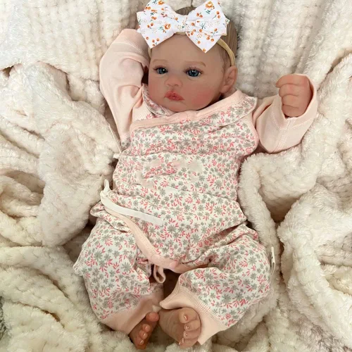 Vista 4 de RXDOLL Muñecas Reborn de silicona de vinilo de cuerpo completo para niña de 19 pulgadas, muñecas realistas de bebé recién nacido con ojos azules