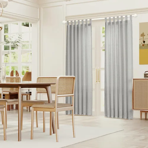 Vista 5 de FantasDecor Cortinas de lino de 63 pulgadas de largo, 2 paneles con pestañas superiores para sala de estar/dormitorio, cortinas texturizadas de lino