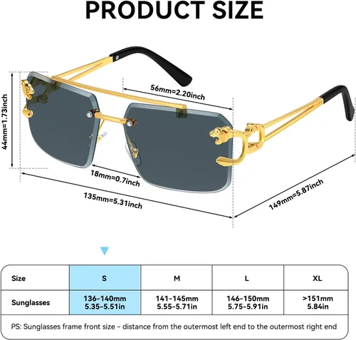 Vista 5 de Lentes de sol sin montura para hombre, cuadrados, a la moda, lentes tintados, de metal, sin marco, rectangulares, Y2K, UV400