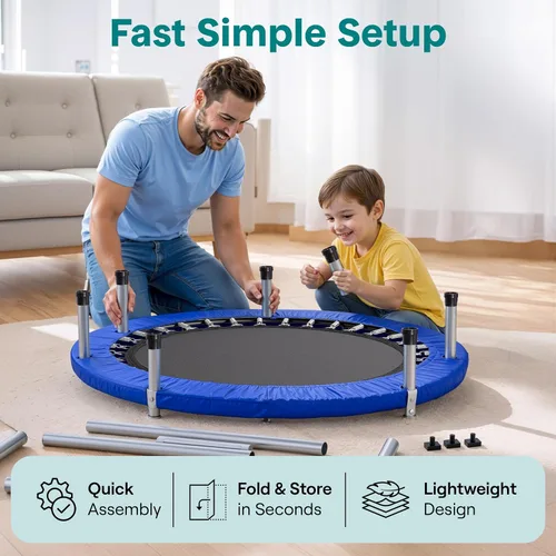 Vista 5 de SereneLife Mini trampolín plegable de 36 pulgadas para niños - Rebotador de fitness compacto con mango de espuma - Trampolín de ejercicio seguro