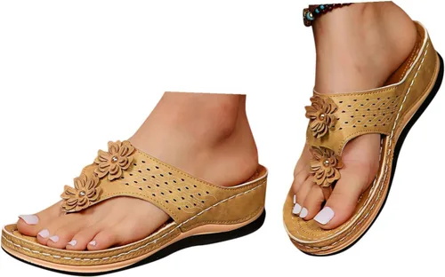Vista 10 de Chanclas para mujer 2026, soporte de arco de flores, sandalias ortopédicas sin cordones con puntera abierta, bucle ajustable, sandalias de cuña