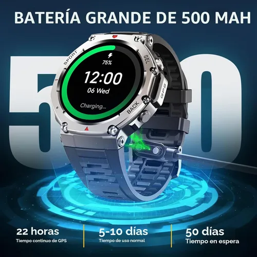 Vista 5 de Reloj inteligente militar para hombre, reloj inteligente con GPS integrado, 5 ATM, impermeable, 1.43 pulgadas, AMOLED, resistente, rastreador