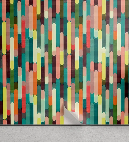 Vista 30 de Ambesonne Papel tapiz despegable y adhesivo con patrón de esquí para el hogar, personas esquiando en colores pastel continuos en la pista, árboles