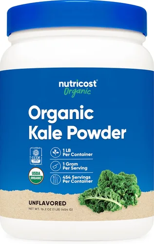Vista 7 de Nutricost Polvo de col rizada orgánica de 1 libra (2 botellas) - Todo natural, sin OMG, sin gluten, puro, col rizada premium