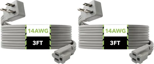 Vista 12 de BN-LINK Cable de extensión para electrodomésticos de 3 pies, cable de alimentación resistente de 15 amperios, 14/3 SPT-3, enchufe plano con conexión