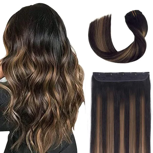 Vista 16 de Winsky - Extensiones de cabello humano real Remy - Una pieza azul balayage, extensiones de cabello con clip, 70 gramos para mujer