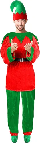Vista 5 de Hicarer Man Adult Christmas Elf Costume Set for Santa's Helper Dress up Outfit with Elf Hat Shoes Belt