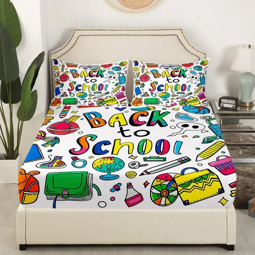 Vista 3 de Erosebridal Suministros para el regreso a clases, juego de sábanas de pintura de papelería de acuarela, sábanas de baloncesto, tamaño individual