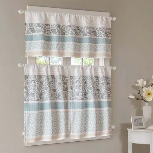 Vista 8 de Madison Park Dawn - Cenefa de ventana azul estampada, cenefas florales de algodón con bolsillo para barra, 50 x 18 pulgadas, verde azulado