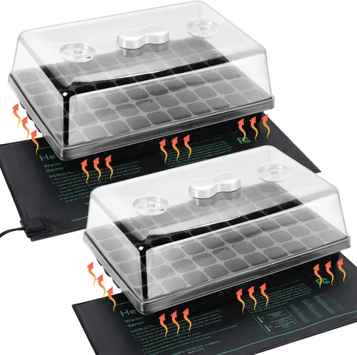 Vista 7 de SOLIGT Kit de inicio de semillas de 60 celdas con luz de crecimiento y alfombrilla térmica, bandeja de inicio de semillas con cúpula de 4.3