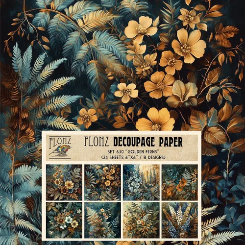 Vista 6 de Paquete de papel Decoupage (24 hojas de 6 x 6 pulgadas), flores índigo: delicados grabados florales azules y blancos inspirados en porcelana clásica