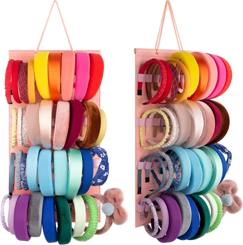 Vista 13 de Organizador colgante para diademas para niñas, organizador de diademas de fieltro, organizador de almacenamiento para diademas (sin diademas) (Negro)
