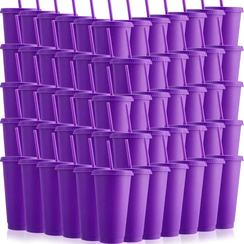 Vista 37 de Honeydak Paquete de 60 vasos con popote y tapa, vasos a granel para regalos, tazas de café de plástico con purpurina de 24 a 27 onzas, botella