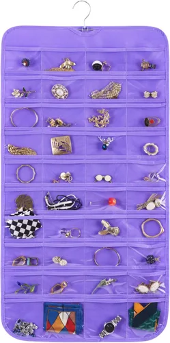 Vista 11 de Bloss Organizador colgante de joyas con 80 bolsillos, colgador de joyas de doble cara para almacenamiento de joyas y aretes, organizadores de joyas