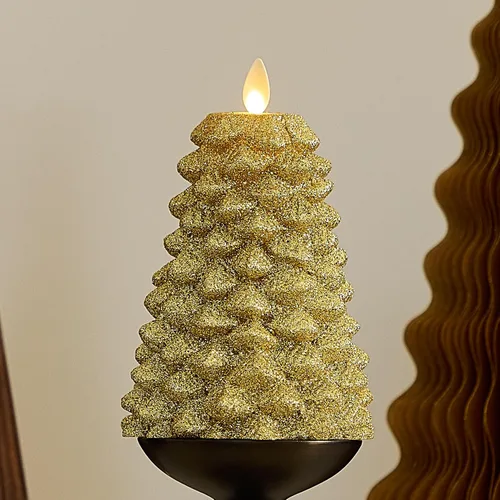 Vista 15 de Luminara Vela LED sin llama con rica purpurina dorada North Tree Pilar de Llama en Movimiento (3.3" x 4.3")