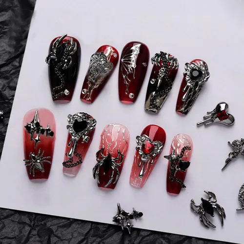 Vista 2 de 30 dijes de uñas de Halloween para uñas acrílicas, 3D, dijes de Halloween para uñas, cruz, estrella, luna, corazón, araña, cráneo, diseños de uñas
