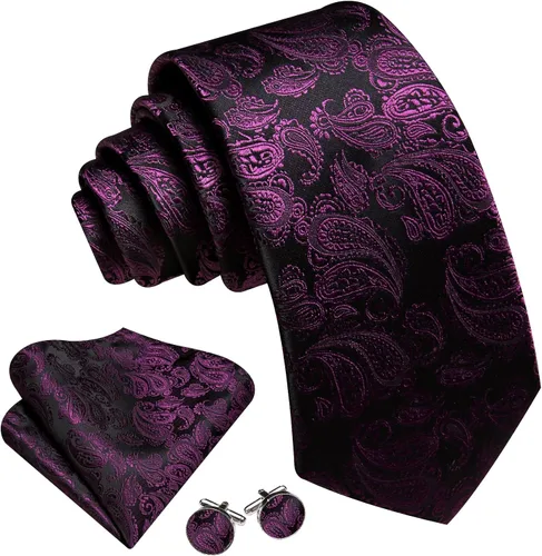 Vista 106 de Barry.Wang - Juego de corbata de seda para hombre, diseño de cachemira, pañuelo y gemelos de bolsillo