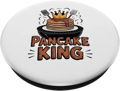 Vista 2 de Pancake King Funny Breakfast Lover BBQ Barbacoa Hombres Mujeres PopSockets Adhesivo PopGrip