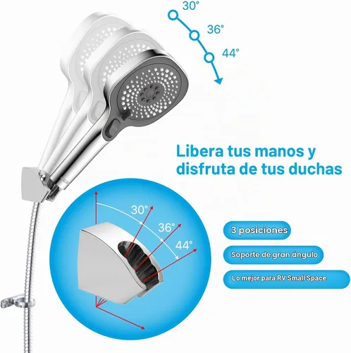 Vista 5 de Cabezal de ducha para RV con manguera e interruptor de encendido y apagado, cabezal de ducha de 3 chorros para cámper que ahorra agua y de alta