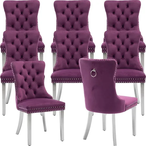Vista 16 de Juego de 2 Sillas de Comedor Modernas de Mediados de Siglo, Tapizadas en Terciopelo Beige con Respaldo Acolchado, Sillas de Cocina y Comedor, Patas