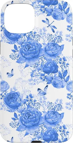 Vista 9 de Funda para iPhone 16 French Country Floral Azul Blanco Toile Grandmillennial Roses