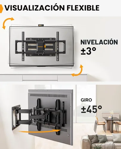 Vista 5 de Perlegear Soporte de pared para TV de movimiento completo para televisores de 42 a 86 pulgadas de hasta 132 libras 30% thicker heavy-duty
