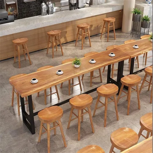 Vista 5 de LAKIQ Mesa de bar de madera maciza, moderna mesa rectangular de altura de barra con reposapiés, mesa de centro de comedor para sala de estar