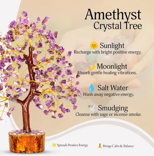 Vista 4 de YATSKIA Árbol de amatista - Árbol de cristal - Decoración de cristales de Feng Shui - Decoración púrpura - Cristales espirituales - Meditación