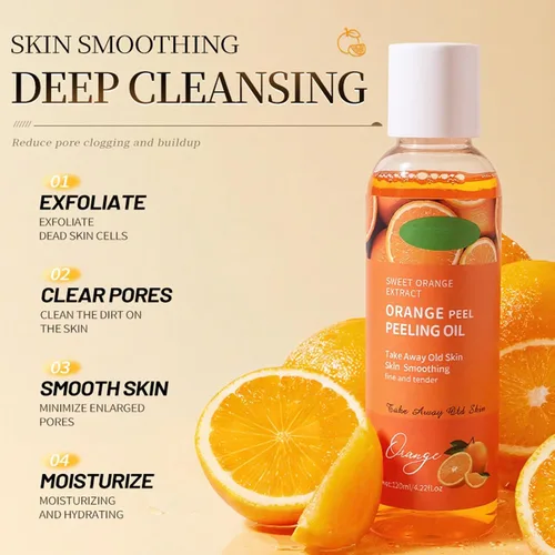 Vista 3 de Aceite pelador de cáscara de naranja, gel exfoliante purificante para cara y cuerpo, limpieza profunda, hidrata y mejora la piel, refinamiento
