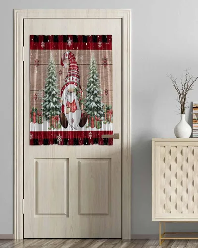 Vista 35 de Cortinas de puerta francesa de Navidad para ventana de puerta, panel de cortina con bolsillo para barra con alzapaños para luz lateral delantera