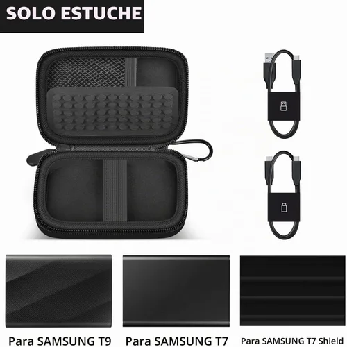 Vista 2 de GWCASE - Funda para Samsung T9/T7/T7 Shield SSD, antigolpes, color negro Anti-Shock Bubble Lining; Elastic Band + Carabiner; Mesh Pocket for