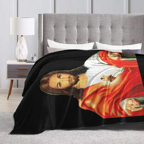 Vista 7 de Manta de franela ultrasuave del Sagrado Corazón de Jesús para habitación, manta de franela cálida