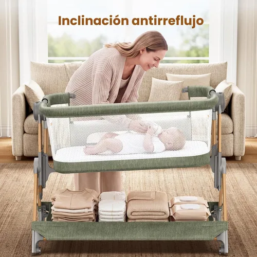 Vista 4 de ANGELBLISS Cuna de bebé, cama de noche 3 en 1, cuna plegable con un clic Verde
