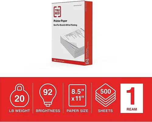 Vista 2 de Staples TRU RED - Papel para impresora de 8.5 x 11 pulgadas, diseñado para impresoras de alta velocidad, brillo 92, color blanco (500 hojas/resma)