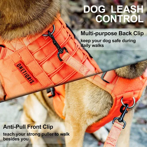 Vista 4 de OneTigris FIRE Watcher 2.0 Arnés Anti-tirones para Perro con Asa - Chaleco de Perro de Servicio Ajustable para Perros Grandes y Medianos (S, Naranja)
