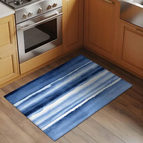 Vista 2 de Small Area Rugs 2x3 Ft, Blue Stripes Non-Slip Area Rugs for Living Room Bedroom Entryway, Watercolor Retro Ombre Abstract Tie Dye Art Washable
