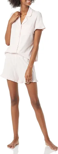 Vista 11 de Amazon Essentials - Conjunto de pijama de algodón modal con cuello de muesca y volantes para mujer Beige
