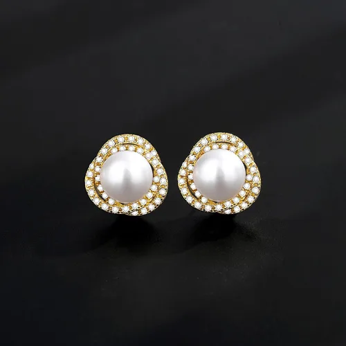 Vista 5 de Real Pearl Earrings for Women 925 Sterling Silver Pearl Stud Earrings Freshwater Cultured Pearl Studs with Cubic Zirconia for Girls Mother