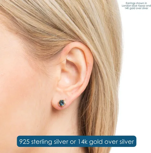 Vista 2 de Nicole Miller Fine Jewelry - Aretes redondos de piedra natal para mujer, chapados en oro amarillo de 4 quilates o plata de ley 925, hipoalergénicos